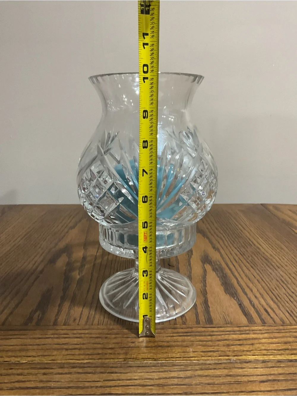 Beautiful Clear Cut-Glass Hurricane 2piece Vase with Blue Candle & Potpourri